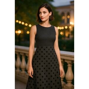 Talbots Polka Dot Burnt Velvet Sleeveless Dress Black‎ Size 16 Holiday Party Y2K